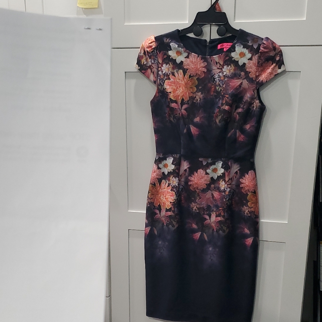 Floral Sheath Dress In Black And Peach
